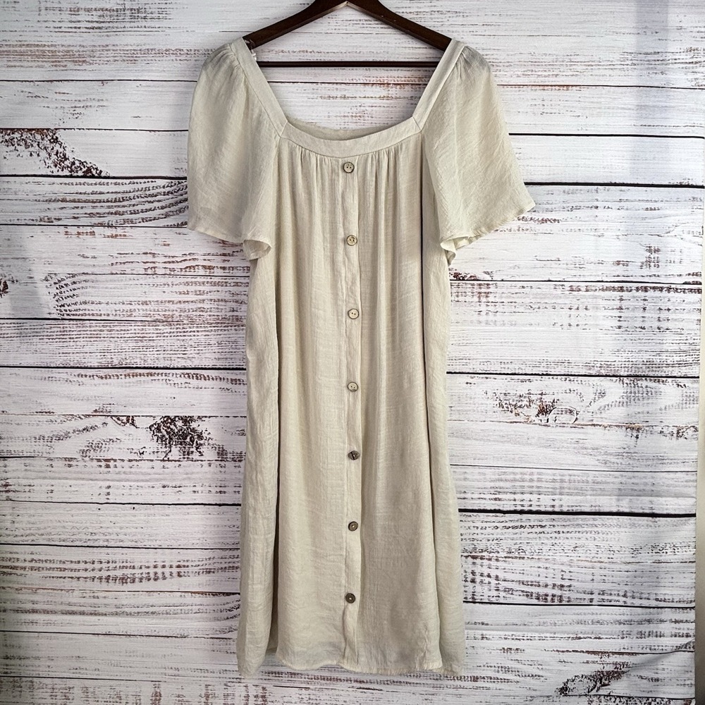 Naïf Shift Dress L Cream Button‎ Front Romantic Minimalist Cottage Lagenlook MOP - Picture 8 of 8